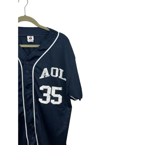 Vtg America Online AOL Shirt Jersey Mesh XL Blue Softball Logo Y2K Nostalgic - Picture 4 of 8